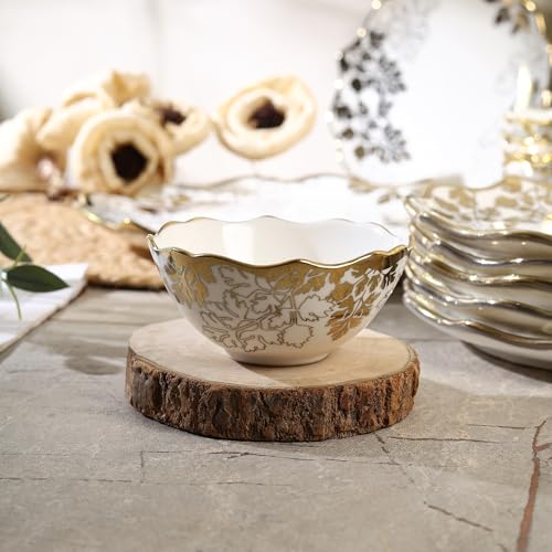 Image of Timeless Elegance Dinner Set, White & Gold, 18 Piece | Gold Plated, Porcelain Crockery with Scalloped Rim, For 6 People, 6 Dinner Plates, 6 Quarter Plates & 6 Veg Bowls, DSS01