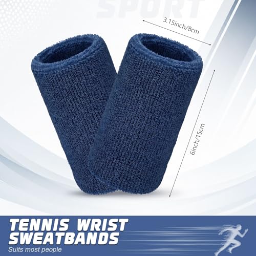 Image of WILLBOND 2 Pcs 6 Inch Wrist Sweatbands for Men and Women, Moisture Athletic Cotton Sweatband for Tennis, Basketball, Running