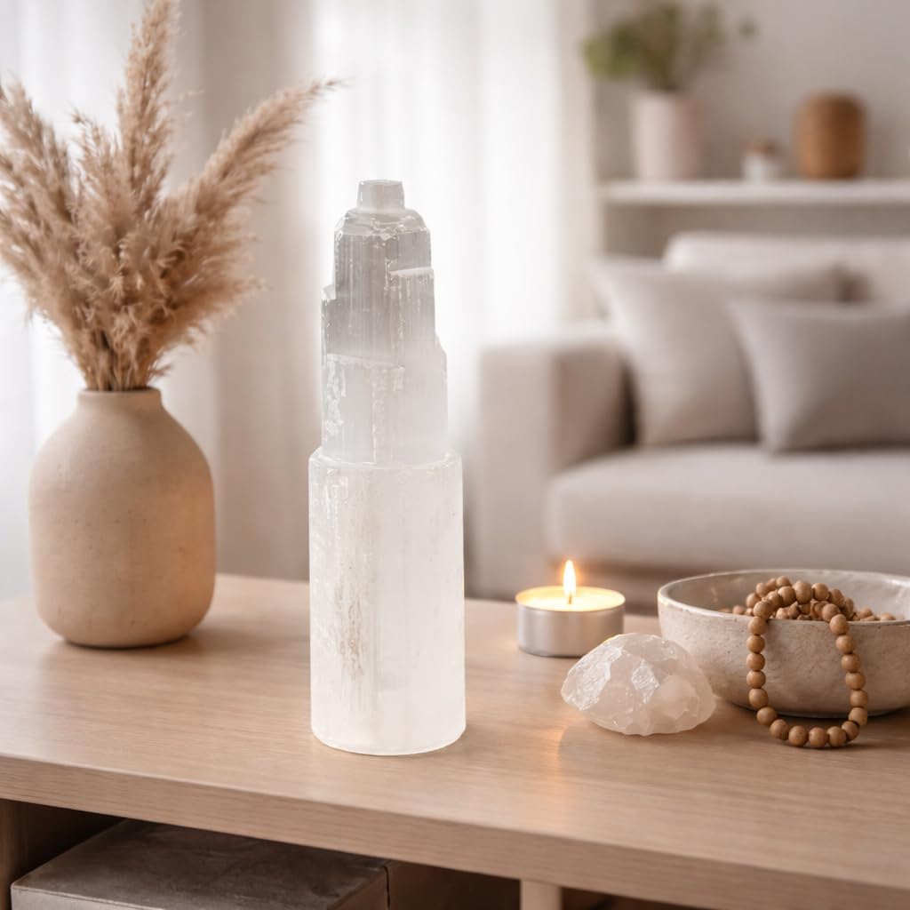 NKlaus Torre di cristallo di selenite naturale 15cm Meditazione Gemma Cristallo di quarzo Decorazione 15312