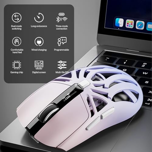 Image of Wireless Gaming Mouse, 10000 DPI, Tri-Mode 2.4GHz /Bluetooth /Wired Mouse, 6 Buttons, Digital Display, Silent Mice, Rechargeable, Customizable Macro and RGB Backlight for PC /Mac /Laptop (Purple)