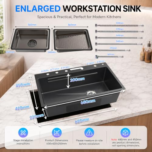 Évier multifonction de cuisine pour optimiser l'espace de travail avec sa cuve de 68cm - 6