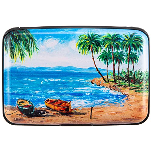 Image of Credit Card Holder Small RFID Blocking Wallet Business Metal Slim Mini Aluminum Hard Case for Women Men, Paradise Tropical Island Beach, small, Minimalist, Compact, American