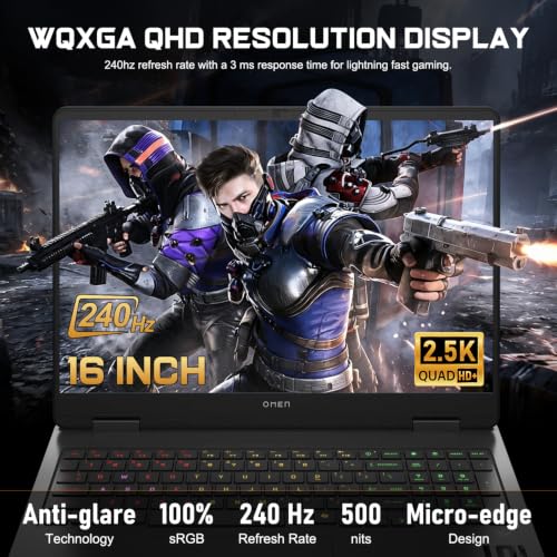 Image of HP OMEN RTX 5070 AMD Ryzen 9 8940HX 240Hz Gaming Laptop | 16 inch WQXGA IPS, 64GB DDR5 RAM, 1TB SSD, RGB Backlit KB, Low Blue Light, Windows 11 Home, w /bundle