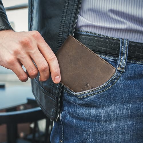Image of Gostwo Mens Slim Bifold Wallet, RFID Blocking with ID Window & Card Slots | Faux Leather, Slim Front Pocket Fit, Multi Card Slots, RFID Privacy Protection, Gift for Men, Boy, Teen