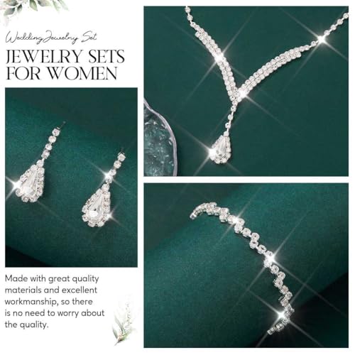 Unicra Bridal Wedding Jewelry Set Silver Rhinestone Necklace Earrings Sets Formal Costume Jewelry for Women and Brides3