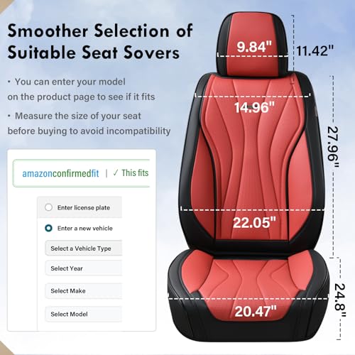 Image of Coverado Car Seat Covers, Front Seat Cover for Cars, 2 Pack Premium Leather Seat Cover, Universal Seat Cover, Waterproof Car Seat Protector, Automotive Seat Cushion Fit for Most Vehicles (Black&Red)