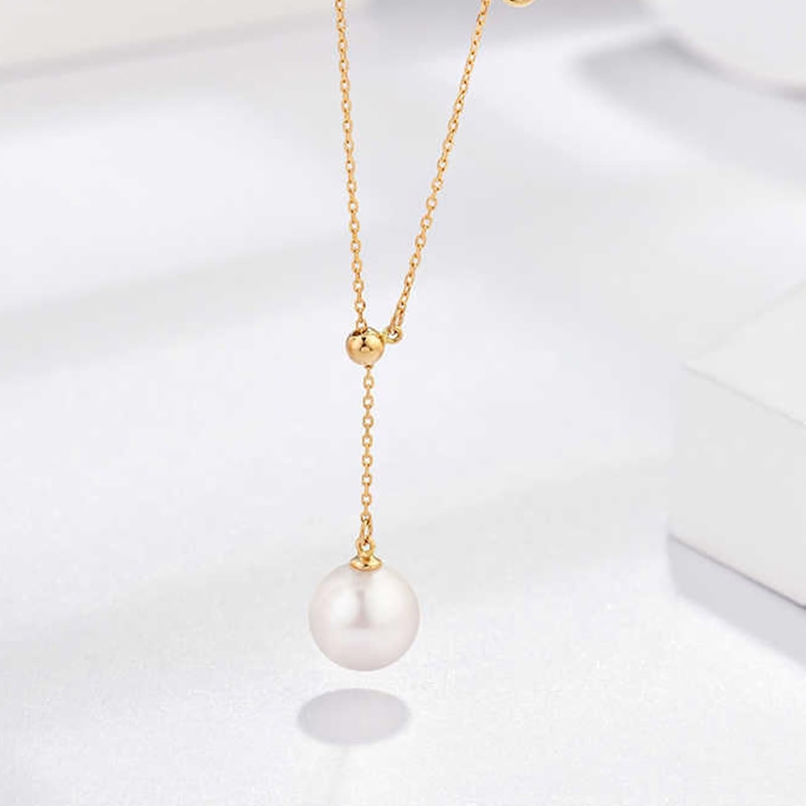 Damski łańcuszek na szyję, naszyjnik w stylu vintage, 8,5 mm, naszyjnik z pereł Y, ze szlifem okrągłym, diamentowym żółtym złotem