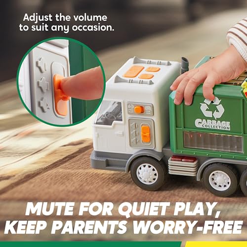 Vroomix LED Garbage Truck Toy Set Includes Dumpster, Toy Truck with Mode Switch & Volume Control, Trash Vehicle with Lights and Sounds, Automatic Bump, Birthday Gift for Boys Girls - image 4