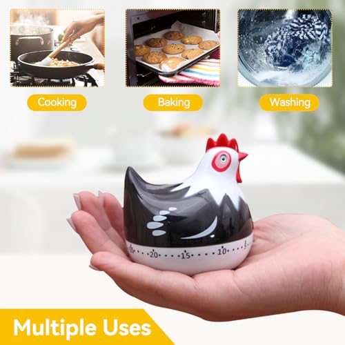 60 Minute Mechanical Kitchen Timer Chicken Shaped Timer Cute Cartoon Chicken Kitchen Countdowntimer with Loud Alarm Wind Up Cookingtimer 2.55×2.55inch Mechanical Rotating Reminder Baking Cooking - Image 4