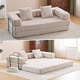 Sofá cama convertible con estructura de madera baja de precio + 15 meses sin intereses Sofá cama plegable, cama convertible, sofá de pana con almohadas, sofá cama futón de tamaño King, colchón de espuma...
