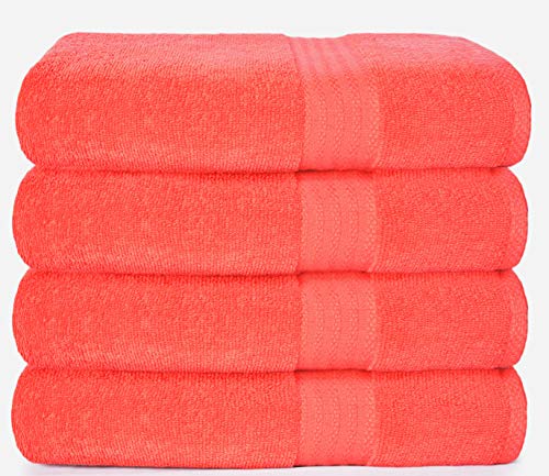 Glamburg Premium Cotton 4 Pack Bath Towel Set - 100% Pure Cotton - 4 Bath Towels 27x54 - Ideal for Everyday use - Ultra Soft & Highly Absorbent - Coral Orange