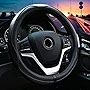Valleycomfy Steering Wheel Covers Universal 15 inch - Genuine Leather, Breathable, Anti Slip & Odor Free (Black with Black Lines, M(14' 1/2-15' 1/4))