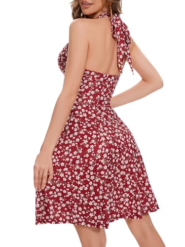 Image of Women's Summer Sundress- 2025 Sexy Halter Sleeveless Spring Boho Elastic Waist Ruffle Mini Dress