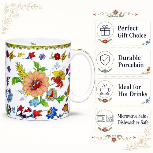 Taza de café de porcelana con diseño floral 12 oz miniatura 2