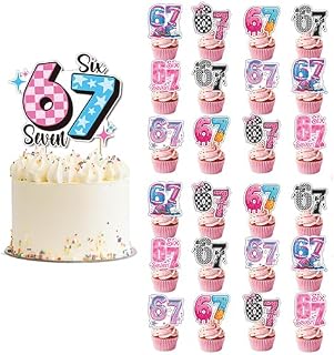 67 Meme 테마 생일 배너, 다채로운 숫자 장식 (컵케이크 토퍼)