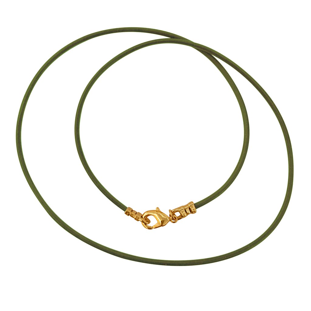 DragonWeave Gold Plated 1.8mm Fine Olive Green Leather Cord Necklace