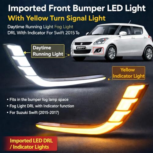 Image of CCE Imported Front Bumper LED Daytime Running Light with Yellow Turn Signal Indicator Fog Light DRL for Suzuki Swift 2015 to 2017 and Above (Set of 2)