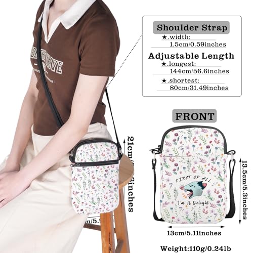 CMNIM Funny Angry Possum Mini Crossbody Bag First of All I'm A Delight Shoulder Opossum Lover Gifts Sarcastic Animal Purse 5