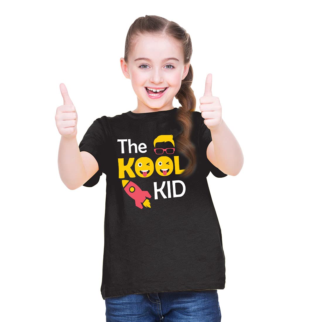 BratmaGirls Regular Fit Cotton Tshirt Half Sleeve Round Neck The Kool Kid Printed Tshirt for Girls (8Year_10Year, Black)