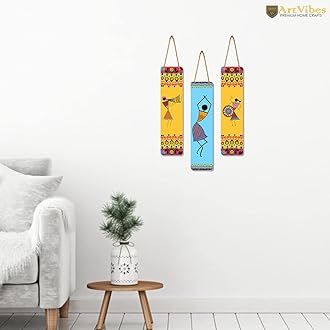 Artvibes African Warli Art Designer Wooden Wall Hanging Decoration Items for Home | Gifts | Bedroom | Wooden Wall Hanger | Mdf Wall Decoration for Living Room | Artworks (WH_8108N), Set of 3