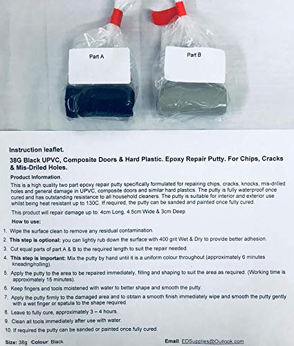 38G Black UPVC, Composite Doors & Hard Plastic. Epoxy Repair Putty. for Chips, Cracks & Mis-Driled Holes and Similar Damage.