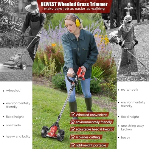 Tvdugim A-2FT001 Cordless Weed Wacker, Electric Weed Eater Battery Operated String Trimmers Lawn Edger Tool 2.0Ah Battery Powered Lawn Edger Grass Mower Foldable Stick Electric Mower W/Wheels thumb #2