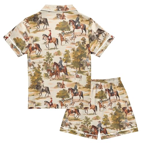 ALAZA Horse Racing Leaf Art Satin Pajamas Set Short Sleeve Button Down Sleepwear Summer Pjs 2 Piece2