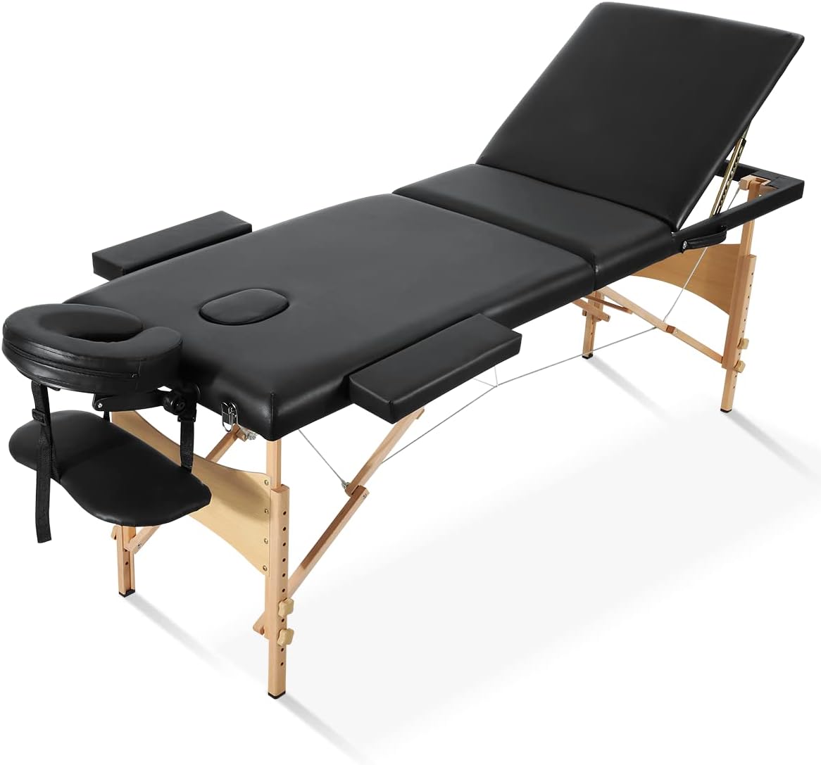 Buy Massage Table Portable Spa Lash Bed Foldable 3 Sections with Wooden