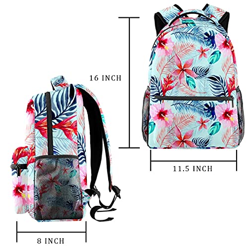 Sac à dos voyage avec porte-bouteille intégré imprimé tropical vert et rose