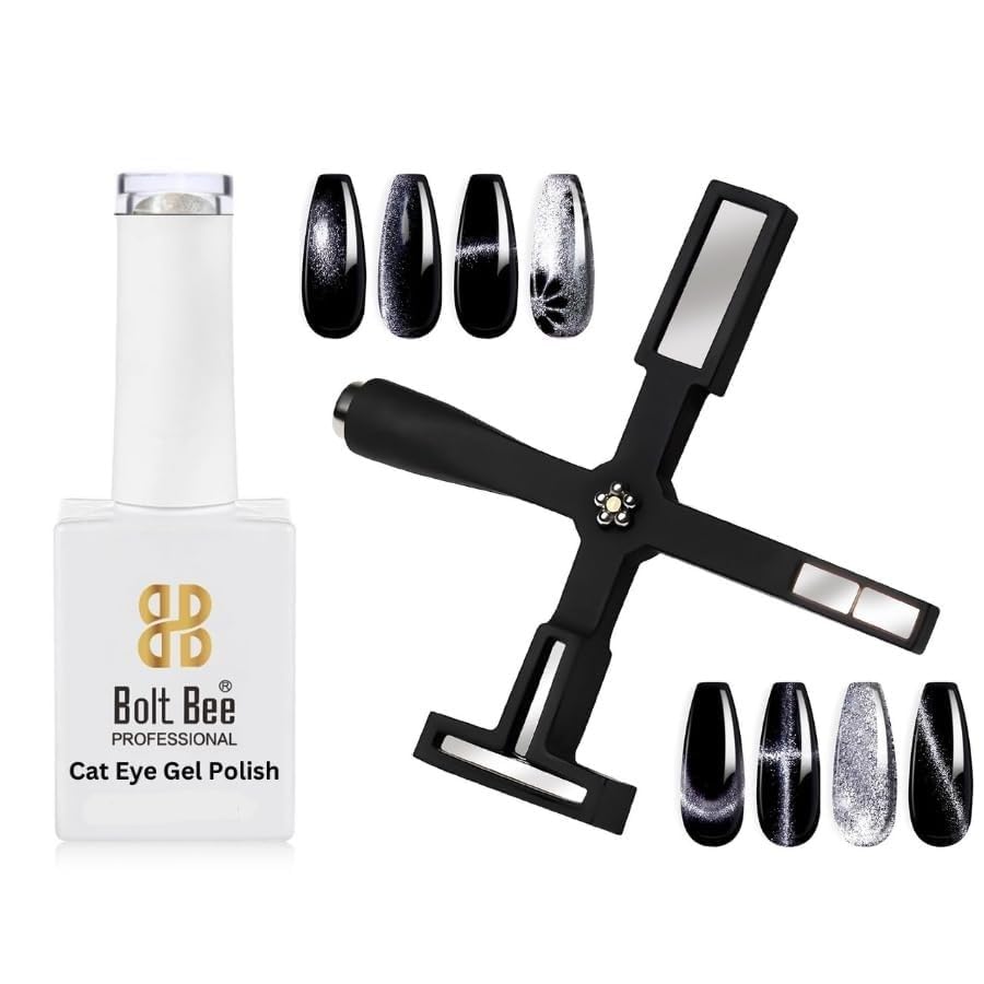 Brille Bee 9D Cat Eye Gel Nail Polish with Magnet Set – Glossy Finish, Quick Drying, Non-Chipping & Non-Smudging, 9ml (Silver, 9ml)-image-30