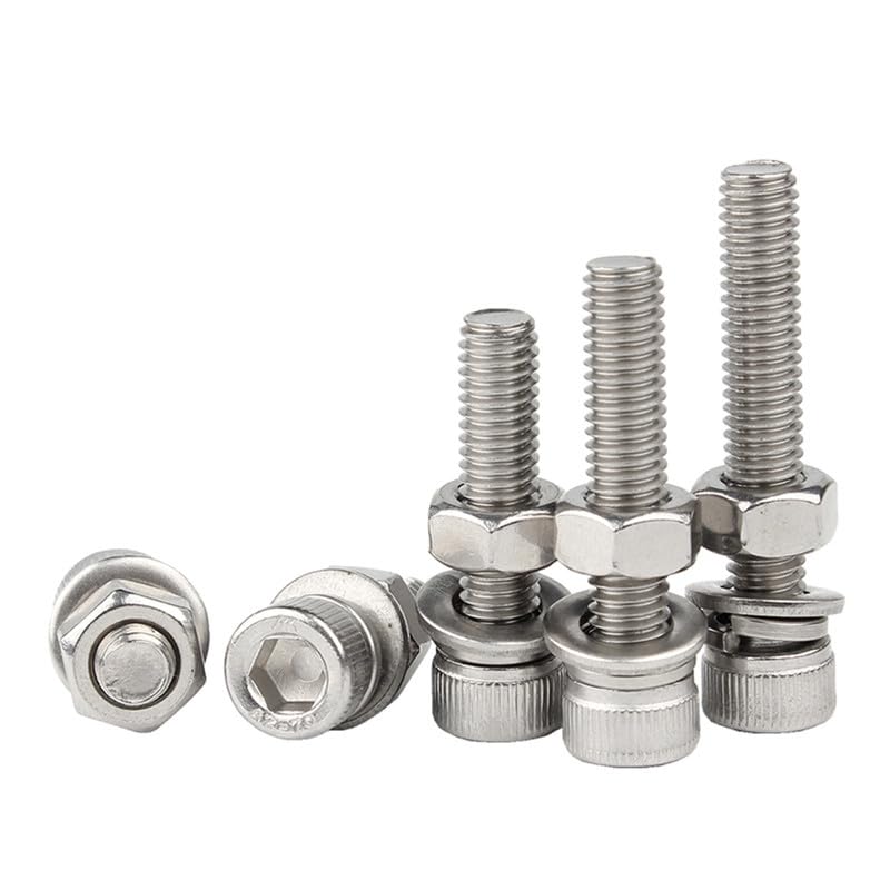 Stainless Steels 304 Cylindrical Head Washer Nuts Bolts Sets Socket Cap Cup Head Internal Hex Combination Screws M5 x 20mm 10 pcs