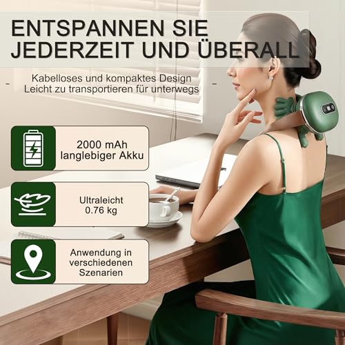 Massagegerät, 4D Nackenmassagegerät, Touchscreen-Tasten, mit 3 Massageprogrammen und 2 Heizstufen, Entspannt die Muskeln und lindert Müdigkeit, Das Perfekte Geschenk für Familie und Freunde.