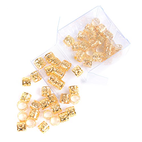 UNA Dreadlocks Beads Hair Braid Rings Clips Dread Locks Hair Braiding Metal Cuffs Decoration/Accessories Jewelry (50piece/pack,Golden)