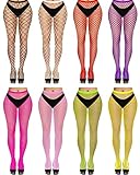 Yahenda 8 Pairs Fishnet Stockings High Waist Tights Colored fishnets Thigh High Mesh Pantyhose for Halloween Cosplay Costume