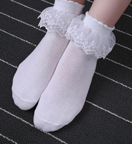 Image of Women Double Layer Ruffle Socks with Lace Trim - Princess Dress Socks, 3 Pairs