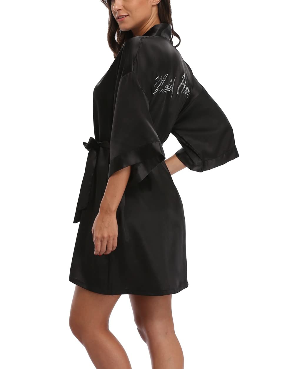 The Bund Bride Bridesmaid Robes for Bridal Party Silky Getting Ready Bathrobe Satin Wedding Dressing Gown with Rhinestones