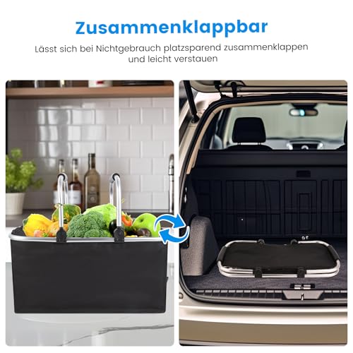 kühlkorb einkaufskorb 30L,Mit Reißverschluss isolierter, Faltbarer Picknickkorb,Klapprahmen aus Aluminiumlegierung mit Griff, gepolsterte Stützstange,für Picknicks im Freien, Einkaufen und Reisen