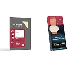 Southworth 100% Cotton Resume Paper and Envelopes Bundle - 100 Sheets Ivory 24 lbs. 8-1/2 x 11 Paper and 50 Count 4.125" x 9.5" Envelopes