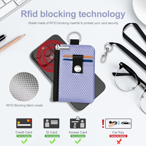 Image of Minimalist RFID Blocking Small Wallet with ID Window,WaterResistant Zip Id Case Wallet with Lanyard Keychain for Cards,Cash,Travel,Women,Men (Lavender Purple)