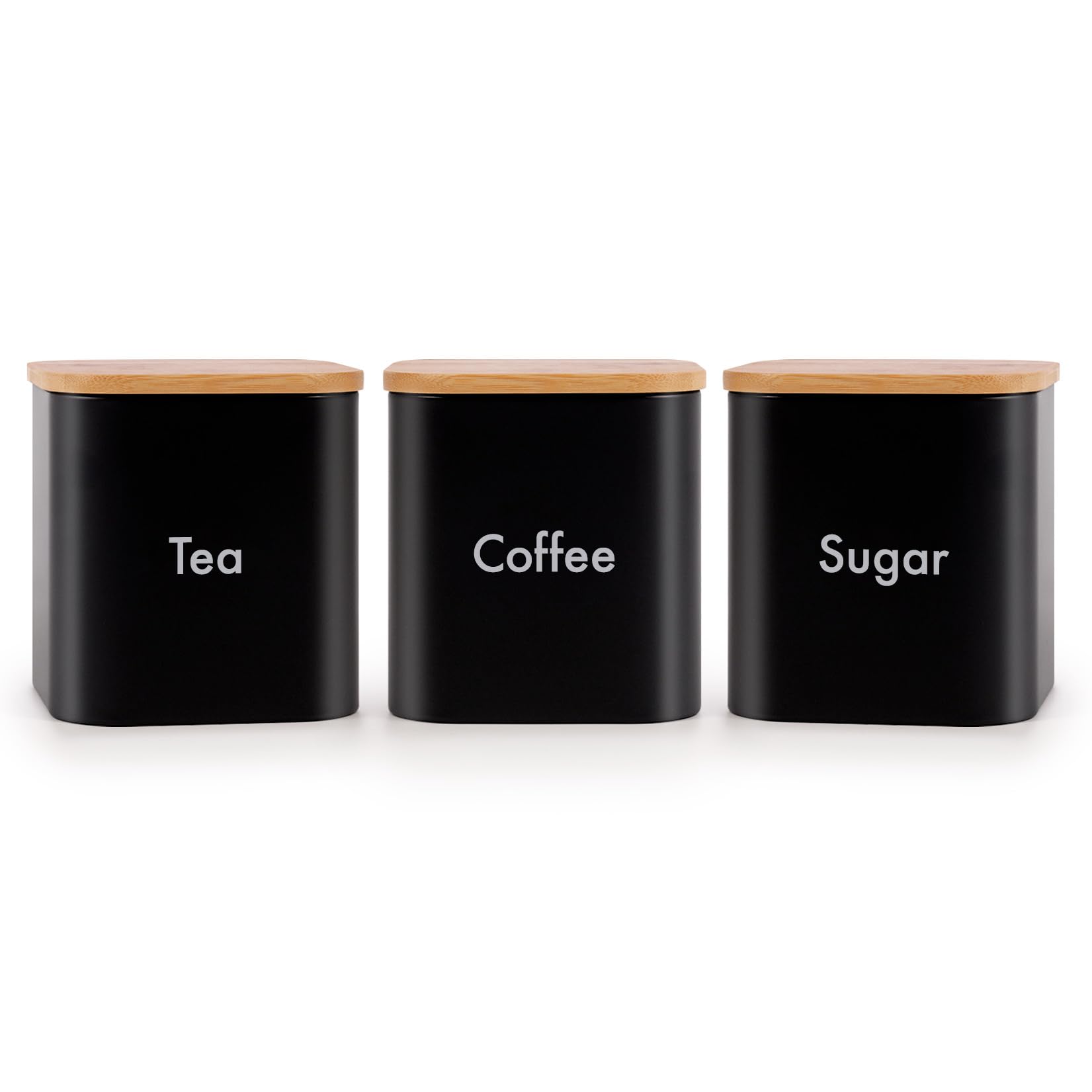 Ehc Tea, Coffee, Sugar, Canister Set, Storage Canister Set - Easy to Open Airtight Lids - Storage Tea, Sugar, & Coffee - Set of 3 Canisters, Black