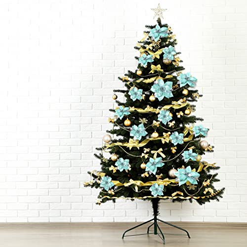 Fleurs de Poinsettia de Noël artificielles bleues Geosar pour décoration extérieure - 7