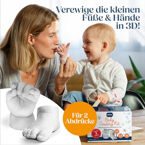 Niimo® 3D Gipsabdruck Baby Hand und Fuß – Geschenk zur Geburt, Taufe & Babyparty – Detailgetreues & ungiftiges Handabdruck & Fußabdruck Set, Neugeborenen Geschenk (0-9 Monate)