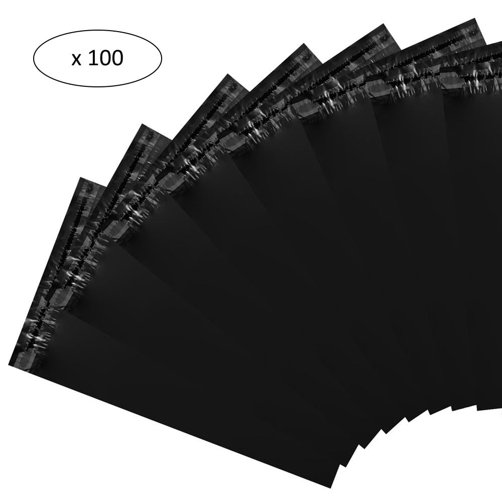 iboo - 100 sobres de plástico opacos negros de 28 x 42 cm, bolsas de envío, sólidas, inviolables e impermeables - Lote de 100