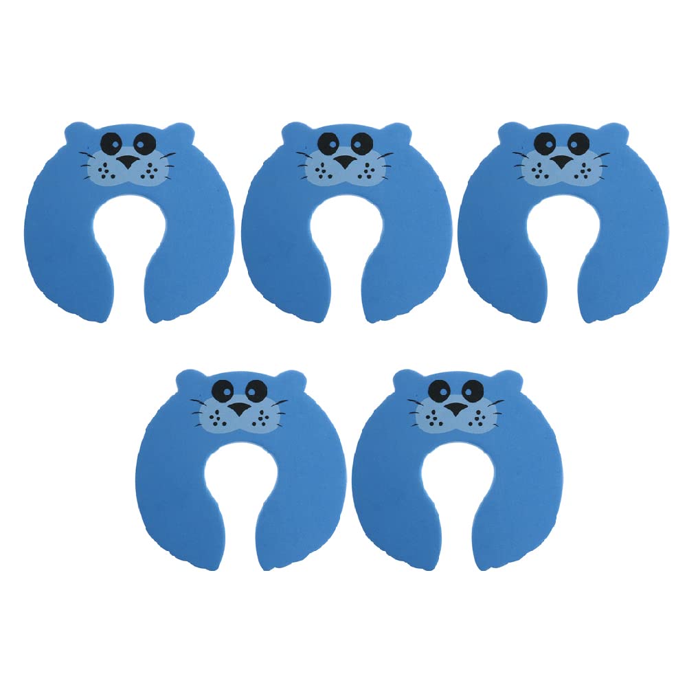 Door Finger Pinch Guards, 5 Pcs Cartoon Animal Soft Foam Door Stopper, Baby Proof Door Slam Stopper for Baby Finger Protection and Children Safety (Blue)