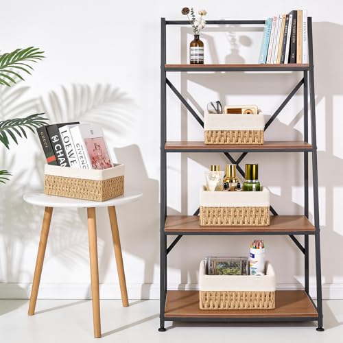 Geflochtener Aufbewahrungskorb mit Futter,4 Stück Körbchen Handgewebt Korb Boho DekoAufbewahrung Klein Geflochten Handgewebte Box aus Papierseil für Bad, Make-up,Tischplatten,Schrank(Jute) – Bild 2