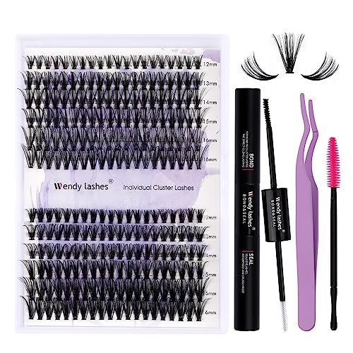 Individual Lashes Kit Cluster Lashes C Curl 0.07mm DIY Lash Extensions Kit 30D/40D Mixed 12-16mm Wide Stem Individual Lash Clusters Kit at Home(30D/40D-C-Cluster Eyelash Extensions Kit)
