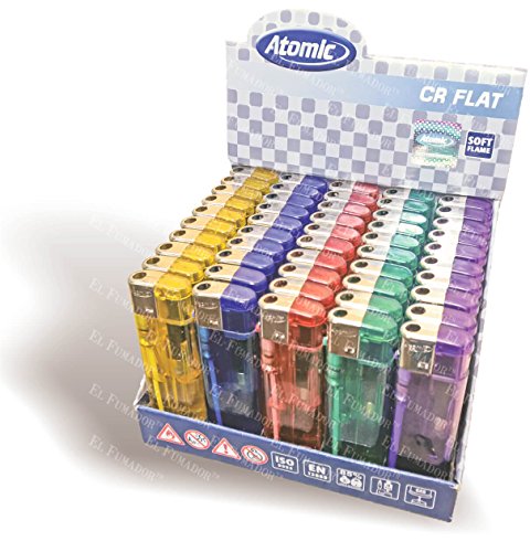 50 mecheros Atomic Maxi Flat Pizo transparentes 5c.