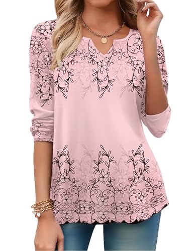 Image of Zeagoo Long Sleeve Shirts for Women Fall Tops Casual Dressy V Neck Blouses Boho Tunic Western Clothes Vacation Outfits