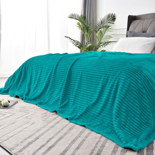 Image of BEDELITE Fleece Blanket Queen Size - 3D Ribbed Jacquard Soft and Warm Decorative Fuzzy Blankets - Cozy, Fluffy, Plush Lightweight Throw Blankets for Couch, Bed, Sofa(Blue, 90x90 inches)