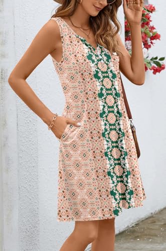 Image of Ladlop Summer Dresses for Women 2026 Beach Loose Casual A Line Dress Sleeveless V-Neck Sundress with Pockets